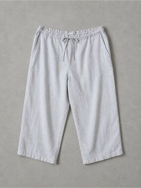 Womens 100% Linen Wide Leg Crop Pants Size 16 Coastal Fisherman Euro Summer